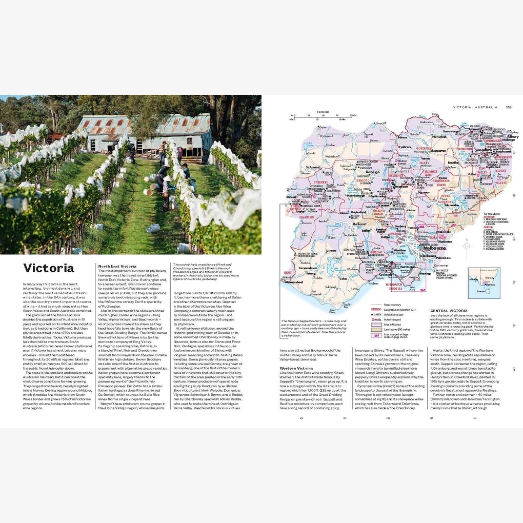 An interior spread showing a map of a wine producing region.